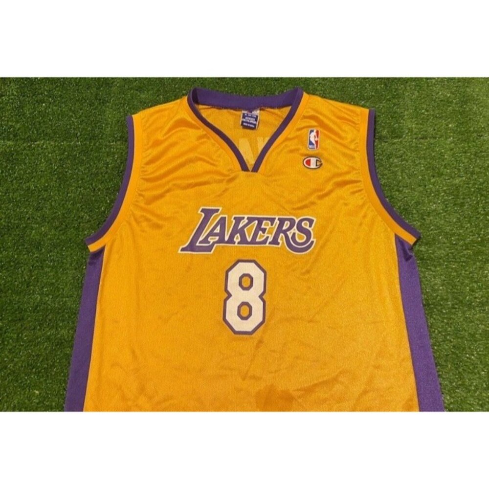 Vintage Los Angeles Lakers jersey youth XL yellow champion kobe bryant #8 1990s - Picture 3 of 8